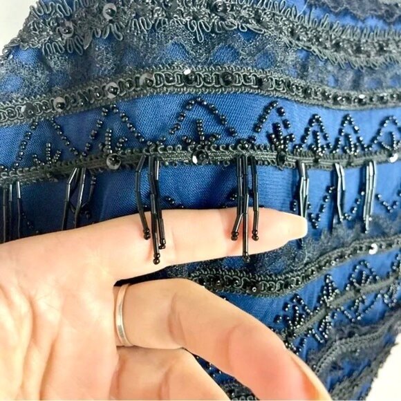 Aidan Mattox Blue Beaded Lace Halter Mini Dress NWT Size 4 New Years Eve Party - Picture 3 of 9